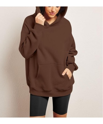 Womens Oversized Hoodies Fleece Sweatshirts Long Sleeve Sweaters Pullover Fall Clothes with Pocket Coffee $11.00 Hoodies & Sw...