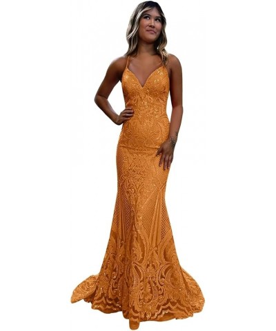 Sequin Prom Dresses Lace Long with Slit V-Neck Sleeveless Formal Evening Party Gown Rust $35.69 Dresses