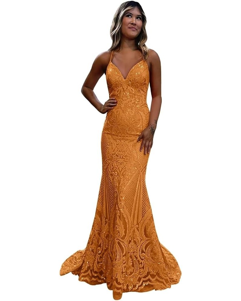 Sequin Prom Dresses Lace Long with Slit V-Neck Sleeveless Formal Evening Party Gown Rust $35.69 Dresses