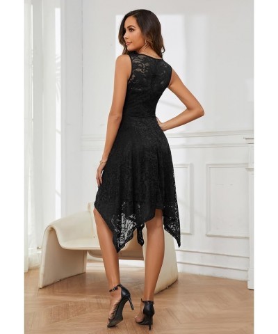 Women's Elegant Floral Lace Sleeveless Handkerchief Hem Asymmetrical Cocktail Party Swing Dress Black-style 1 $21.42 Dresses