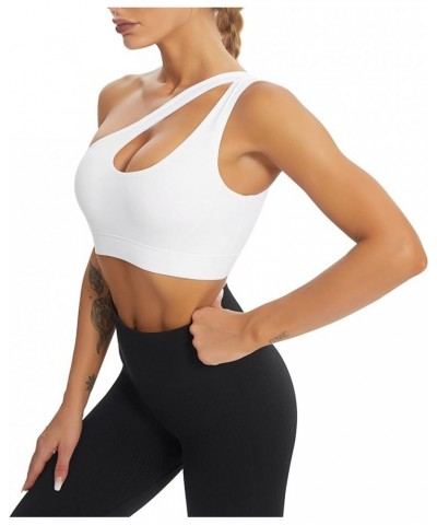 One Shoulder Sports Bra for Women Sexy Cute Workout Yoga Bra Medium Support A-white $12.25 Lingerie