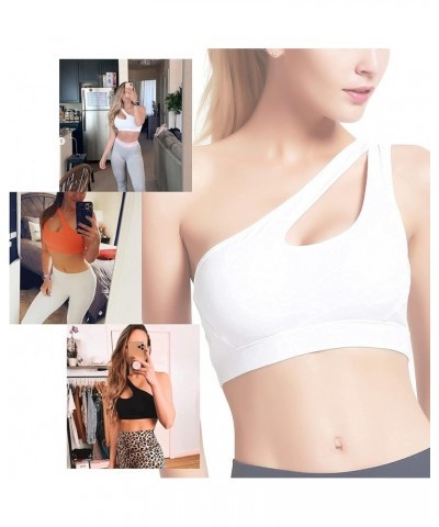 One Shoulder Sports Bra for Women Sexy Cute Workout Yoga Bra Medium Support A-white $12.25 Lingerie