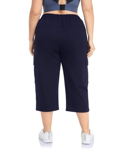 Women's Plus Size Cargo Capri Sweatpants Active Workout Casual Sweat Crop Pants Pockets Drawstring Navy $14.10 Activewear