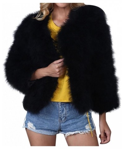 Womens Elegant Faux Fur Coat Sexy Open Front Cardigan Sweaters Solid Warm Winter Coats Furry Turn Down Collar Outwear Black $...