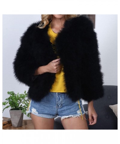 Womens Elegant Faux Fur Coat Sexy Open Front Cardigan Sweaters Solid Warm Winter Coats Furry Turn Down Collar Outwear Black $...