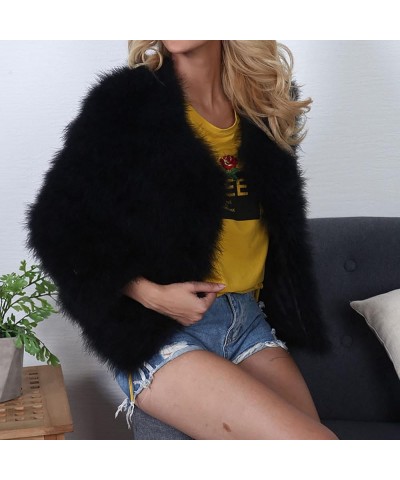 Womens Elegant Faux Fur Coat Sexy Open Front Cardigan Sweaters Solid Warm Winter Coats Furry Turn Down Collar Outwear Black $...