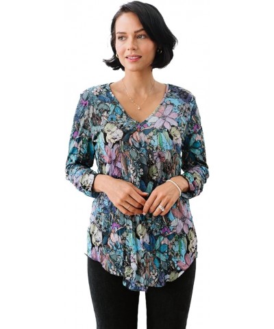 Printed Crinkle Mesh Blouse - Designer Hand-Finished Shirts for Women Potpourri $44.01 Blouses