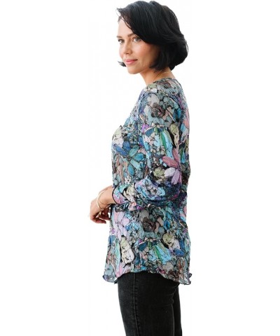 Printed Crinkle Mesh Blouse - Designer Hand-Finished Shirts for Women Potpourri $44.01 Blouses