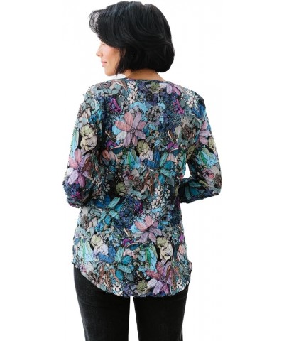 Printed Crinkle Mesh Blouse - Designer Hand-Finished Shirts for Women Potpourri $44.01 Blouses