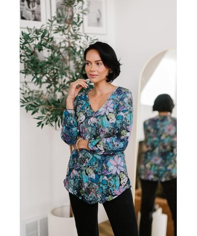 Printed Crinkle Mesh Blouse - Designer Hand-Finished Shirts for Women Potpourri $44.01 Blouses