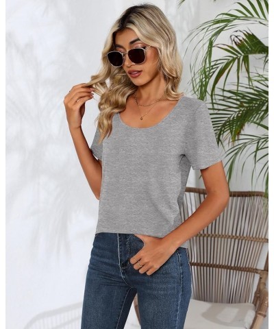 2 Pcs Womens T Shirt Tops with Scoop Neck Basic Casual Tee Women Basic Layer Shirts Black, Light Gray, Short Sleeve $20.05 T-...