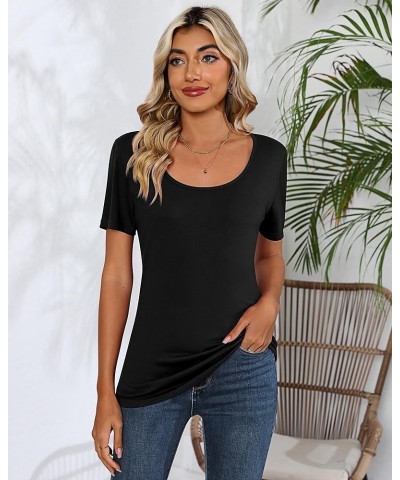 2 Pcs Womens T Shirt Tops with Scoop Neck Basic Casual Tee Women Basic Layer Shirts Black, Light Gray, Short Sleeve $20.05 T-...