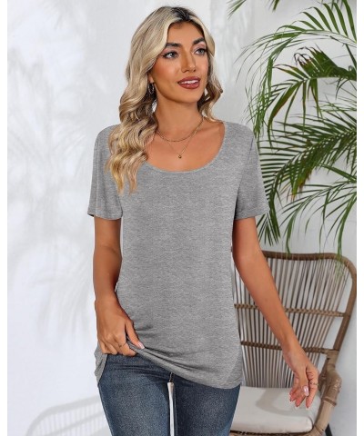 2 Pcs Womens T Shirt Tops with Scoop Neck Basic Casual Tee Women Basic Layer Shirts Black, Light Gray, Short Sleeve $20.05 T-...