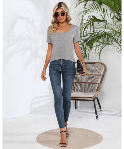 2 Pcs Womens T Shirt Tops with Scoop Neck Basic Casual Tee Women Basic Layer Shirts Black, Light Gray, Short Sleeve $20.05 T-...