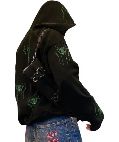 Women Y2K Spider Web Hoodies Punk Jackets Streetwear Goth Harajuku Oversized Vintage Graphic Full Zip Up Hoodie Green Spider ...