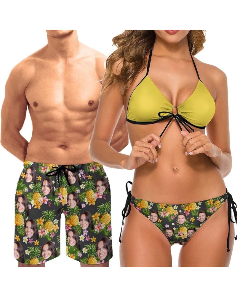 Custom Face Couple Matching Swimsuit Personalized Print Women's Bathing Suit&Men's Swim Trunks Beach Shorts for Summer Gift w...