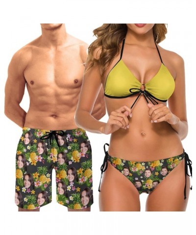 Custom Face Couple Matching Swimsuit Personalized Print Women's Bathing Suit&Men's Swim Trunks Beach Shorts for Summer Gift w...