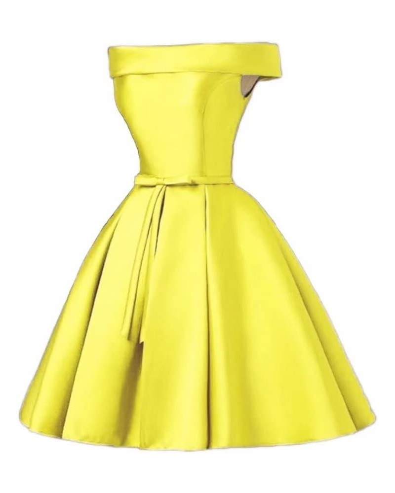 Women's Off Shoulder Satin A Line Short Homecoming Prom Dresses Style3-yellow $43.45 Dresses