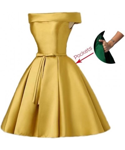 Women's Off Shoulder Satin A Line Short Homecoming Prom Dresses Style3-yellow $43.45 Dresses