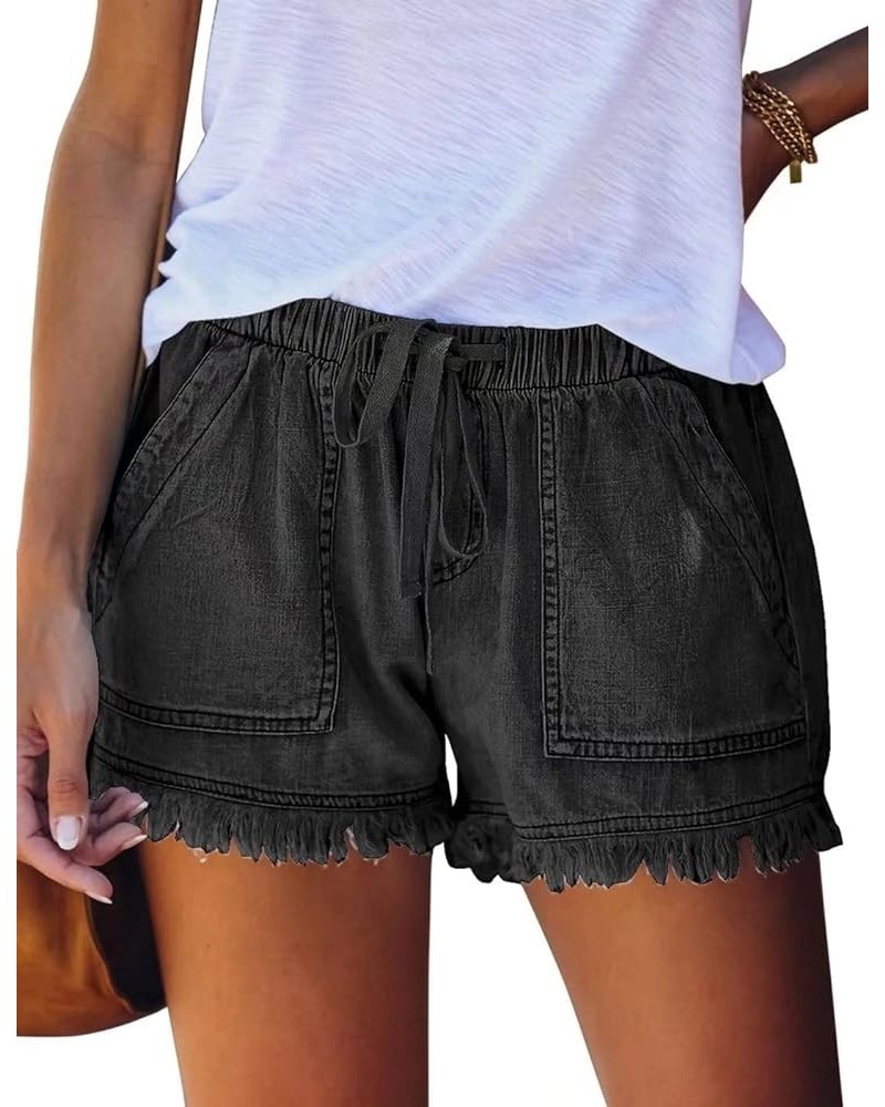 Womens Denim Shorts 2024 Summer Casual Drawstring Elastic Waist Jean Shorts with Pockets E Black $11.50 Shorts