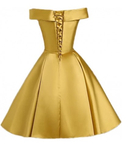 Women's Off Shoulder Satin A Line Short Homecoming Prom Dresses Style3-yellow $43.45 Dresses