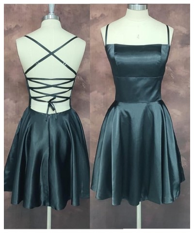 Scoop Neck Homecoming Dresses Satin Spaghetti Straps Short Prom Party Gowns Sage Green $28.17 Dresses