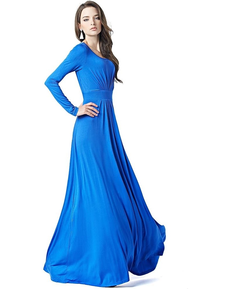 Women's Designer Round Neck Long Sleeve Maxi Dress Blue $18.70 Dresses