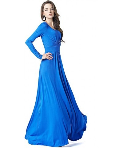 Women's Designer Round Neck Long Sleeve Maxi Dress Blue $18.70 Dresses