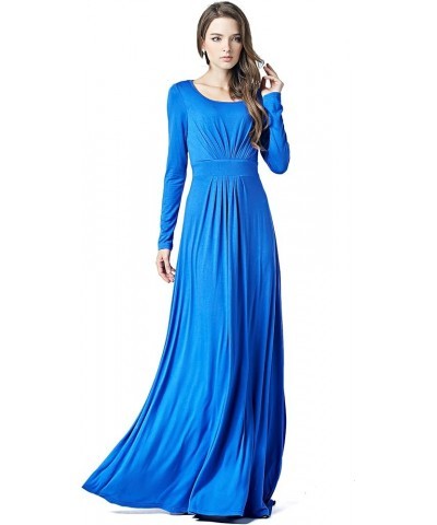 Women's Designer Round Neck Long Sleeve Maxi Dress Blue $18.70 Dresses