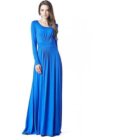 Women's Designer Round Neck Long Sleeve Maxi Dress Blue $18.70 Dresses