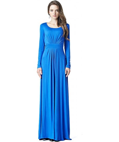 Women's Designer Round Neck Long Sleeve Maxi Dress Blue $18.70 Dresses