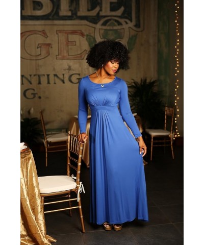 Women's Designer Round Neck Long Sleeve Maxi Dress Blue $18.70 Dresses