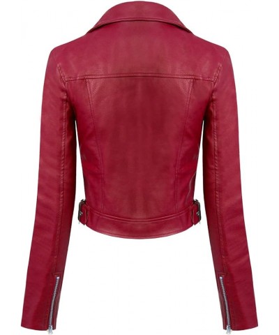 Women's Long Sleeve Zipper Closure Moto Biker Faux Leather Jacket Burgundy $20.00 Coats