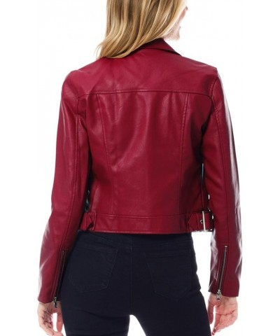 Women's Long Sleeve Zipper Closure Moto Biker Faux Leather Jacket Burgundy $20.00 Coats