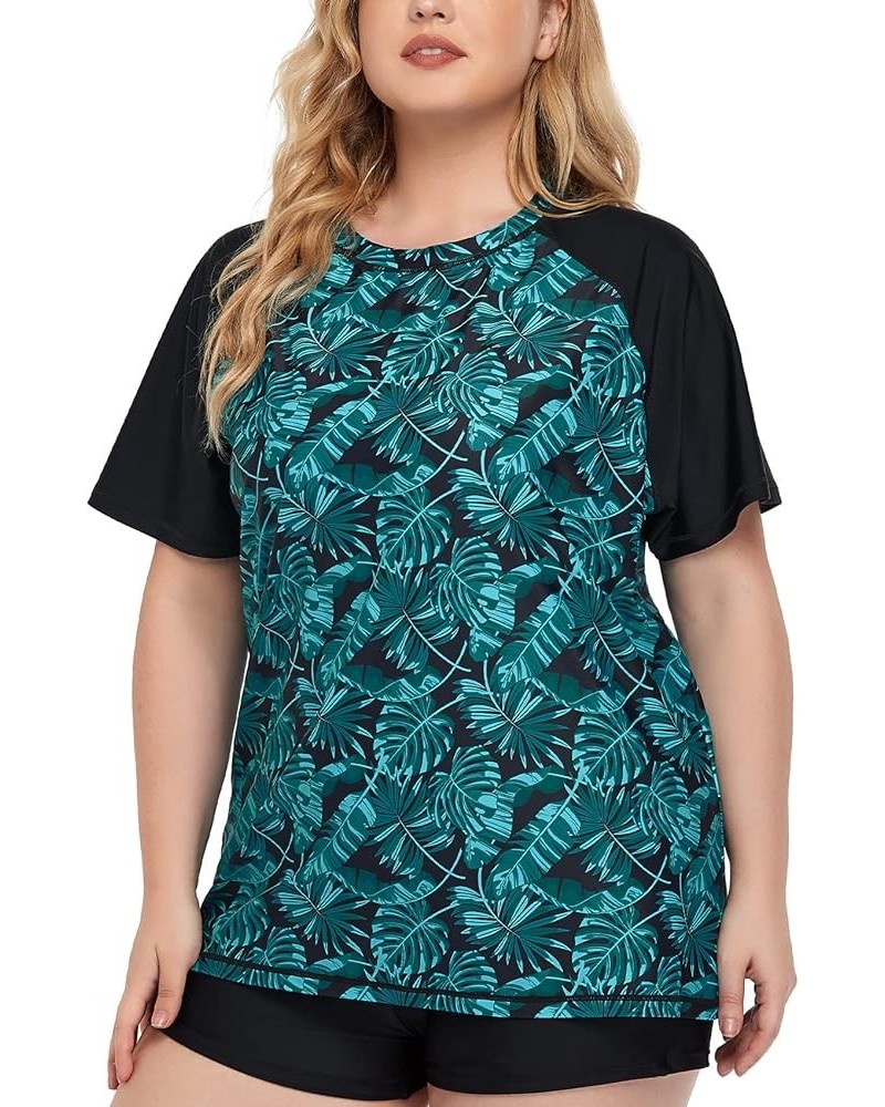 Women's Plus Size Rash Guard Swim Shirt Short Sleeves UPF 50+ Swimwear Workout Top 0X-6X Green Leaves $16.37 Swimsuits