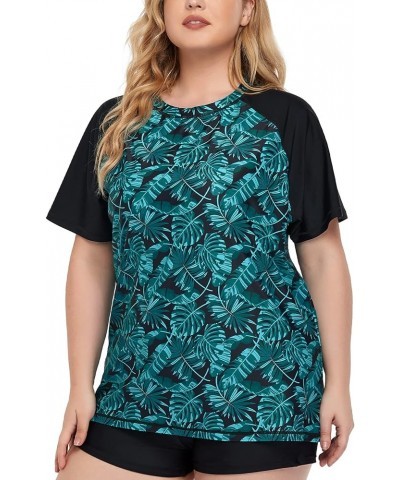 Women's Plus Size Rash Guard Swim Shirt Short Sleeves UPF 50+ Swimwear Workout Top 0X-6X Green Leaves $16.37 Swimsuits