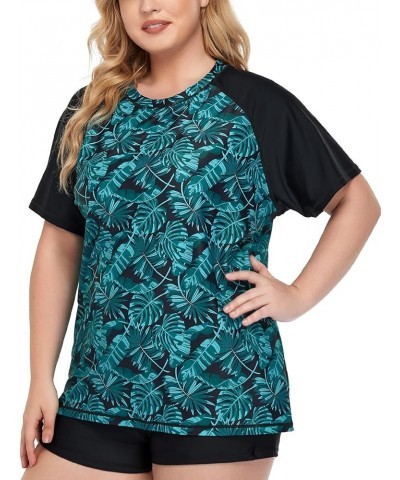 Women's Plus Size Rash Guard Swim Shirt Short Sleeves UPF 50+ Swimwear Workout Top 0X-6X Green Leaves $16.37 Swimsuits