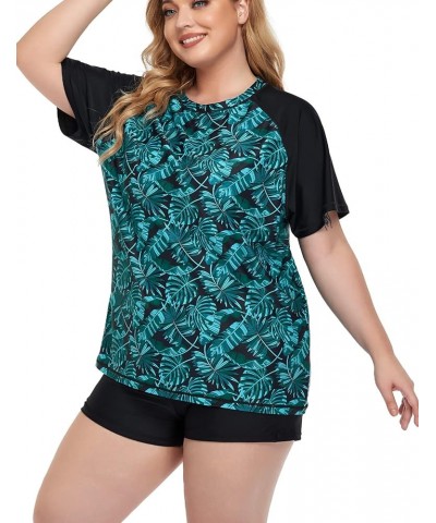 Women's Plus Size Rash Guard Swim Shirt Short Sleeves UPF 50+ Swimwear Workout Top 0X-6X Green Leaves $16.37 Swimsuits