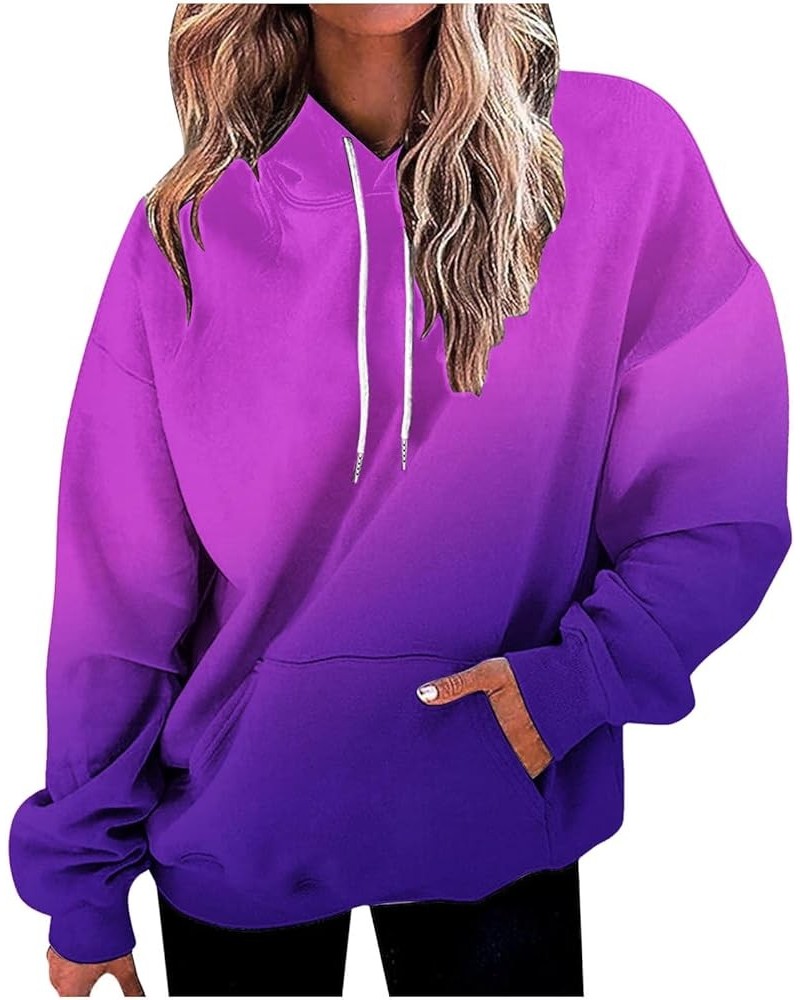 Women's Gradient Hooded Sweatshirts Oversized Fleece Pullover Hoodie Top Fall Outfits 2023 Winter Clothes 016 Purple $19.94 Tops