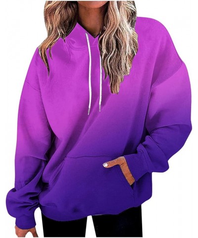 Women's Gradient Hooded Sweatshirts Oversized Fleece Pullover Hoodie Top Fall Outfits 2023 Winter Clothes 016 Purple $19.94 Tops