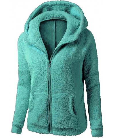 Womens Fuzzy Fleece Jacket Zip Up Fuzzy Sherpa Coat Hooded Plain Fall Winter Warm Outwear Hoodies B Light Blue $5.71 Tanks