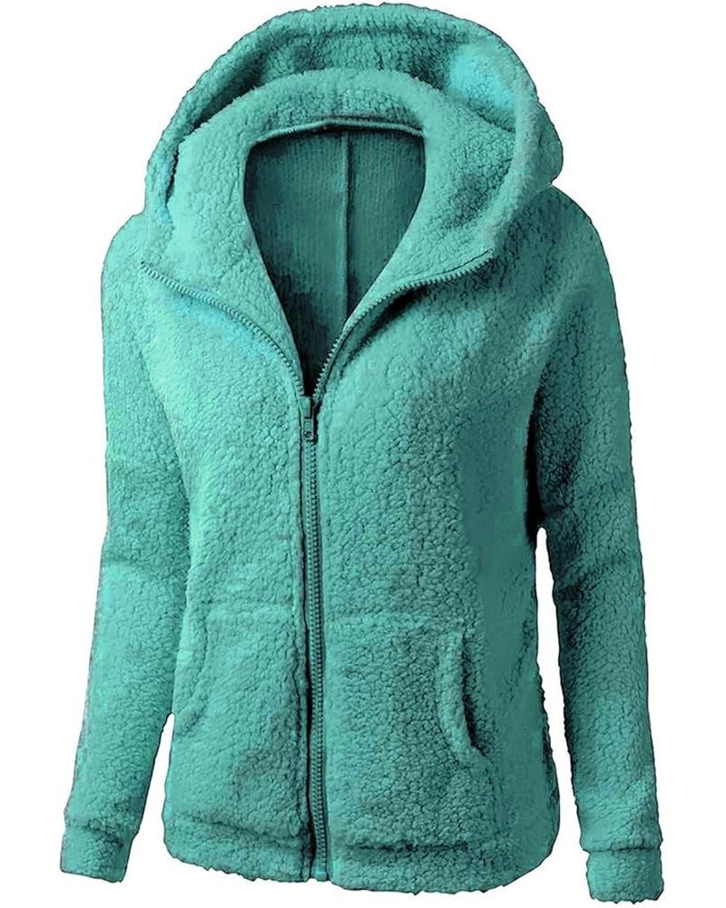 Womens Fuzzy Fleece Jacket Zip Up Fuzzy Sherpa Coat Hooded Plain Fall Winter Warm Outwear Hoodies B Light Blue $5.71 Tanks