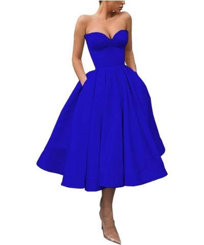 Sweetheart Strapless Short Homecoming Dresses Satin A-line Prom Party Gowns with Pockets Royal Blue $33.37 Dresses