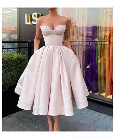 Sweetheart Strapless Short Homecoming Dresses Satin A-line Prom Party Gowns with Pockets Royal Blue $33.37 Dresses