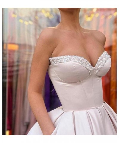 Sweetheart Strapless Short Homecoming Dresses Satin A-line Prom Party Gowns with Pockets Royal Blue $33.37 Dresses