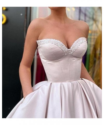 Sweetheart Strapless Short Homecoming Dresses Satin A-line Prom Party Gowns with Pockets Royal Blue $33.37 Dresses