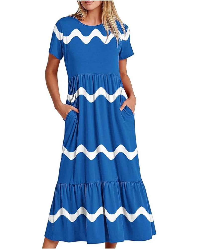 Maxi Summer Dresses for Women 2024 Vacation Trendy Short Sleeve Sundresses Casual Beach Dress Ruffle Flowy Dress 23-blue $8.3...