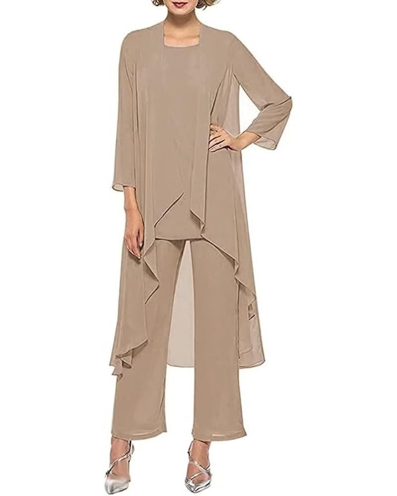 3 PCS Mother of The Bride Dresses Pant Suits for Women Long Sleeve Chiffon Formal Gowns for Wedding Taupe $20.35 Suits