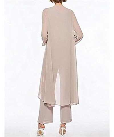 3 PCS Mother of The Bride Dresses Pant Suits for Women Long Sleeve Chiffon Formal Gowns for Wedding Taupe $20.35 Suits