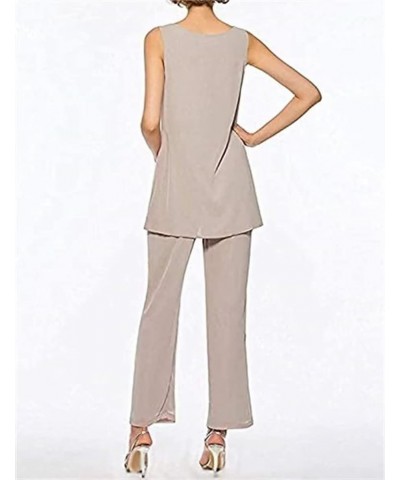 3 PCS Mother of The Bride Dresses Pant Suits for Women Long Sleeve Chiffon Formal Gowns for Wedding Taupe $20.35 Suits